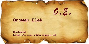 Orowan Elek névjegykártya